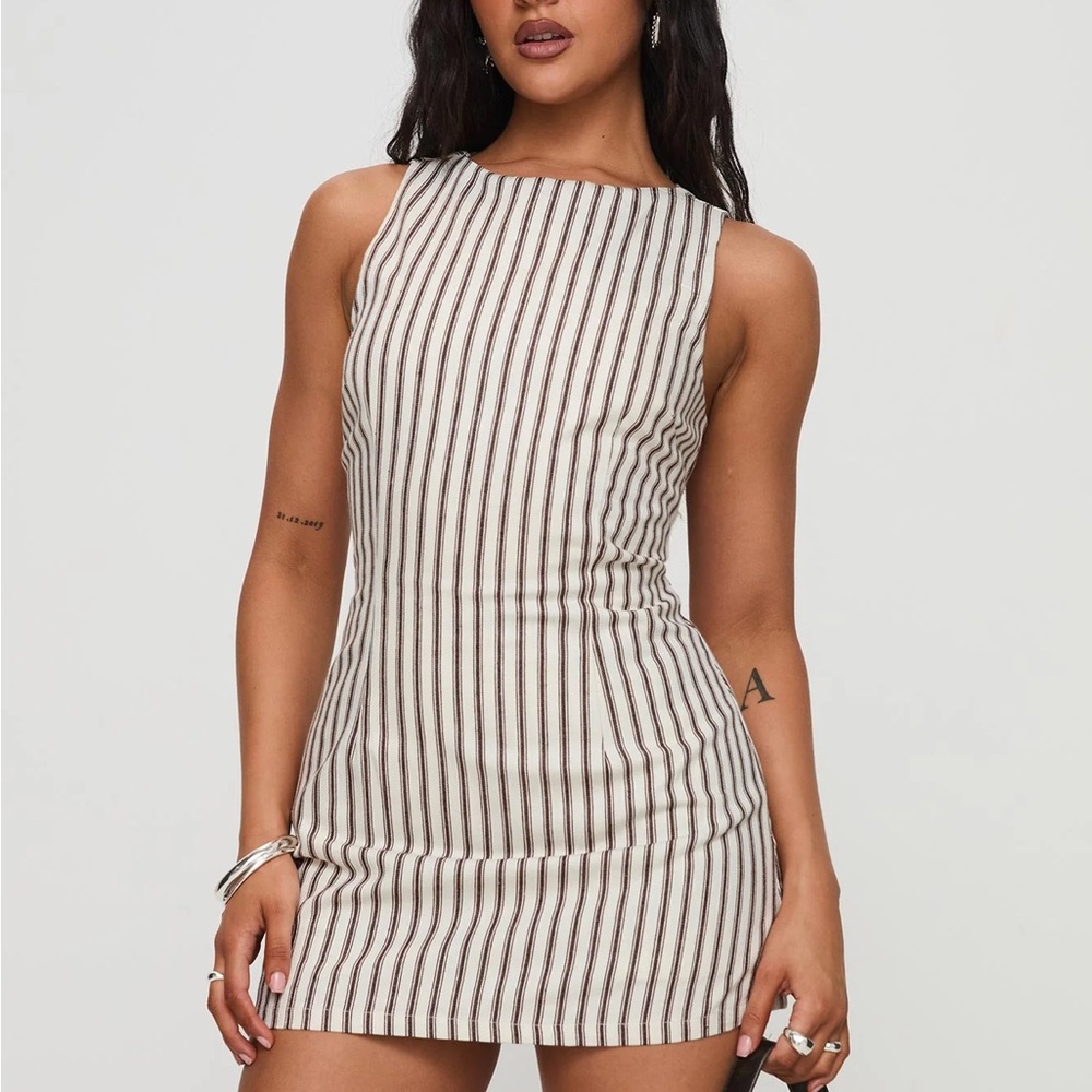 Princess Polly Petite Yumiko Cream and Black Striped Mini Romper Dress SZ 12